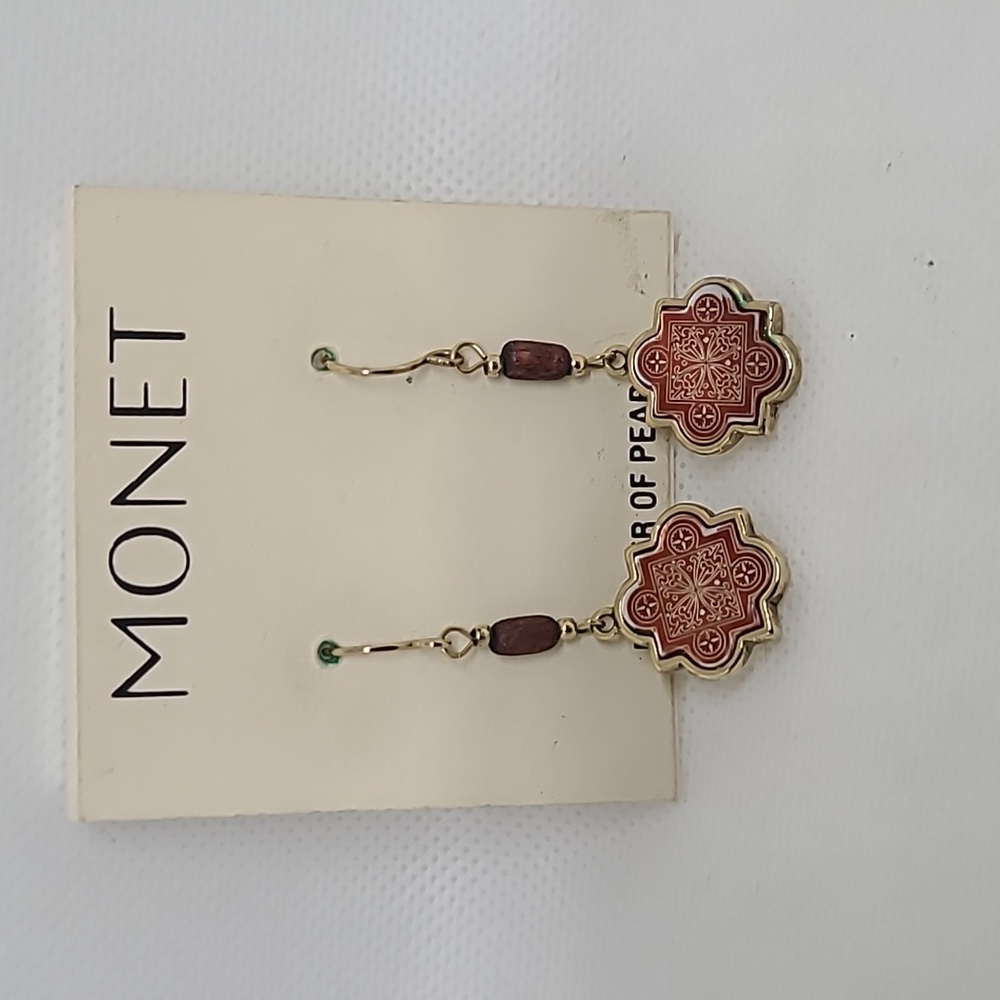 Gold tone dangling earrings 1.75" Monet